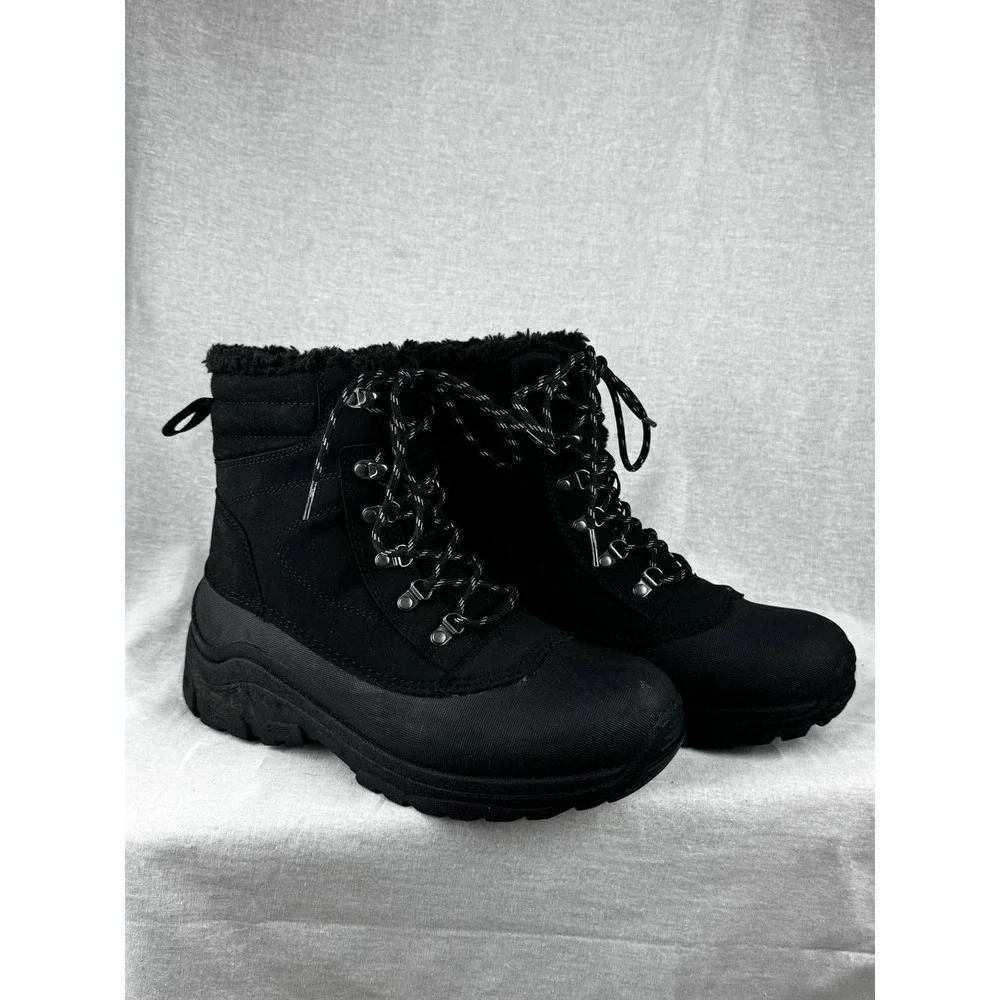 All in Motion Mens Black Winter Boots Thermolite EcoMade Faux Fur Lined Size 9